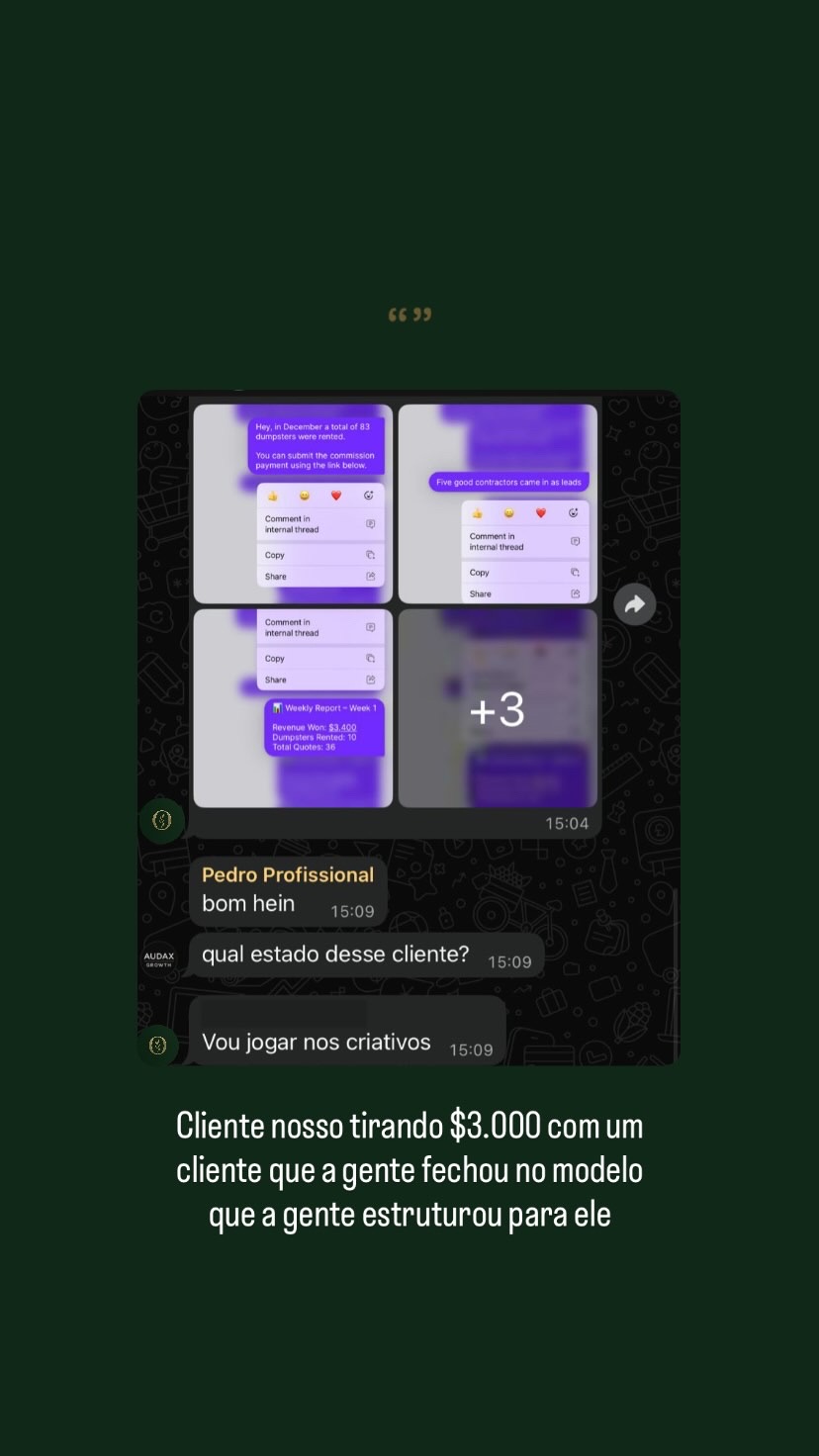 Resultado real - cliente faturando $3000